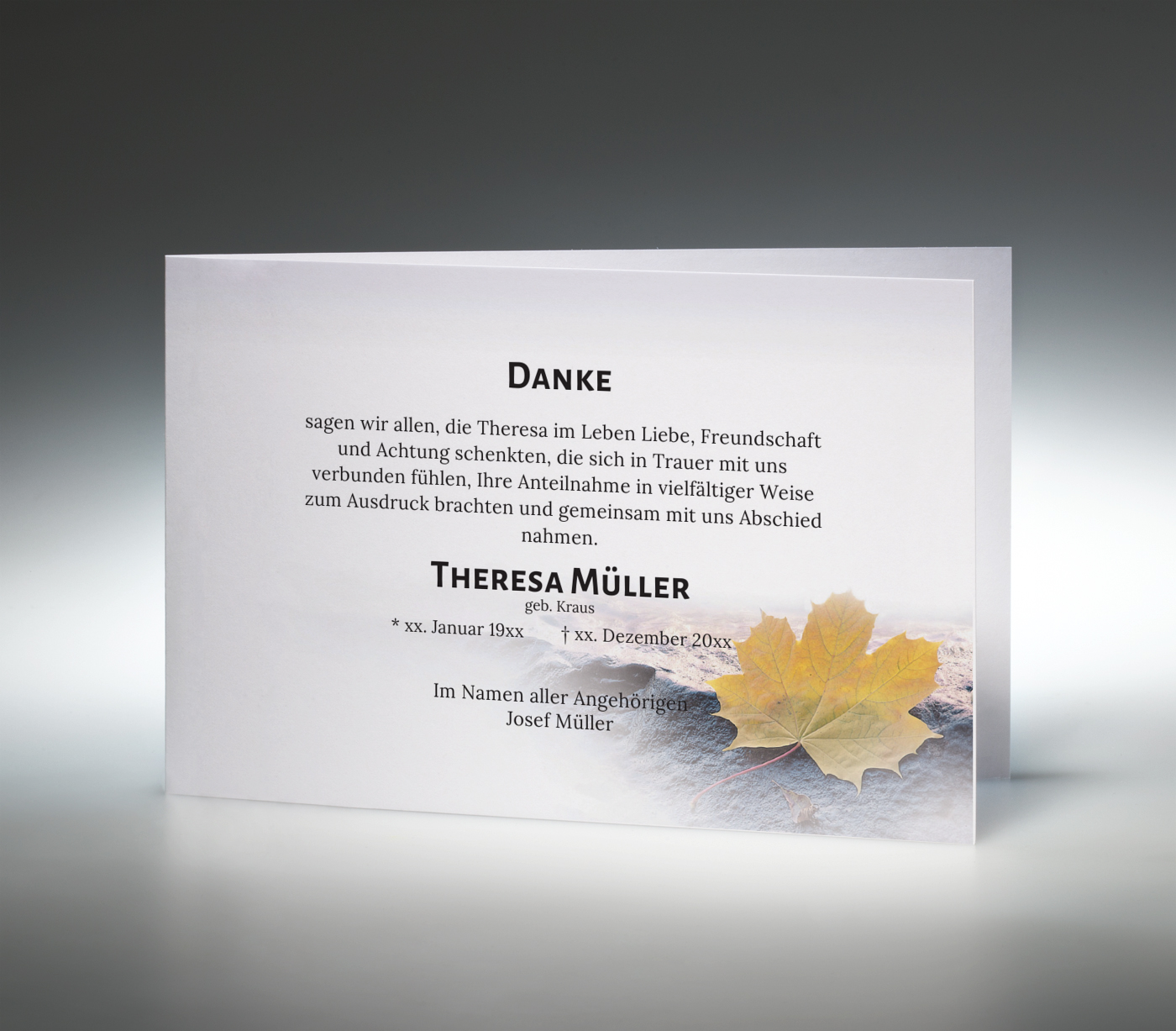 Dankeskarte Motiv Ahornblatt - Memento Trauerdrucksachen