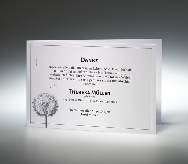 Danksagung Löwenzahn QuerDoppelkarte Memento Trauer Danksagungskarten
