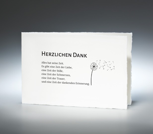Bütten Danksagung Klappkarte / Quer † Memento