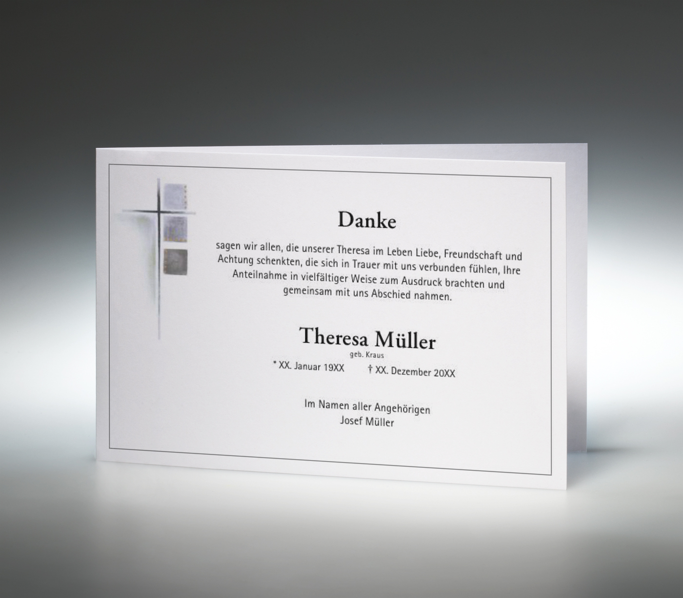 Danksagungskarten Trauer Selbst Gestalten Und Drucken Kostenlos Danksagungskarte Trauer Kreuz - Quer-Doppelkarte Memento Danksagungskarten