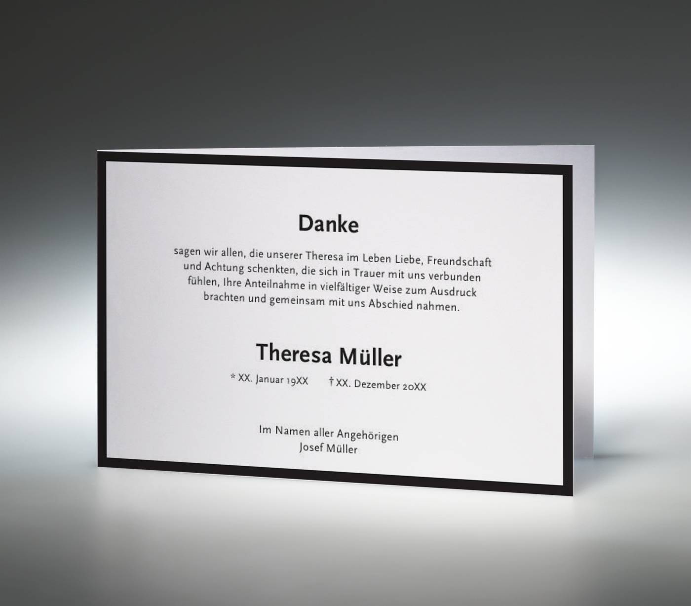 Dankeskarte schwarzer Rand - Quer-Doppelkarte Memento Trauer ...