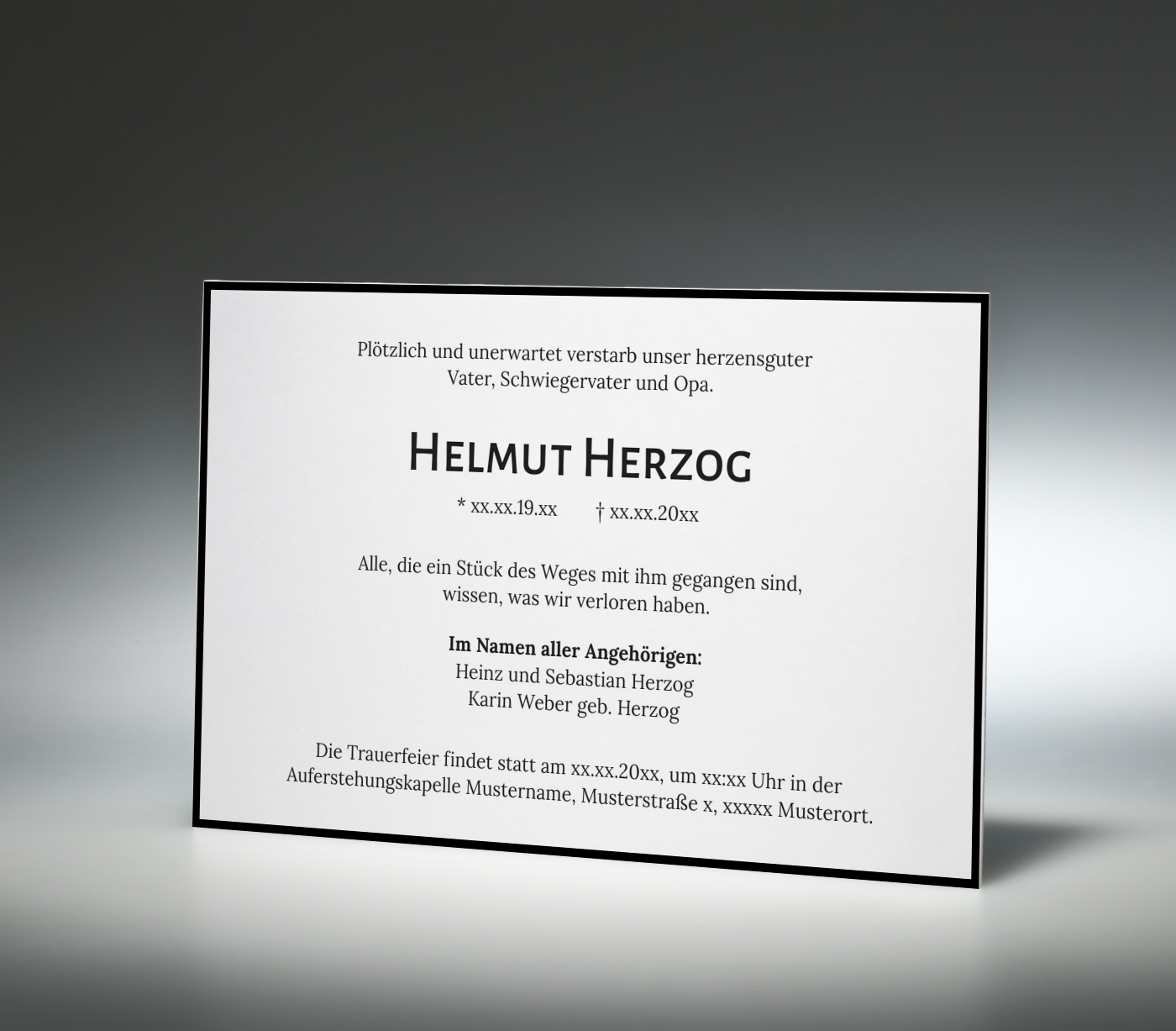 Trauerkarte Handgestrichener Rand Einzelkarte † Memento